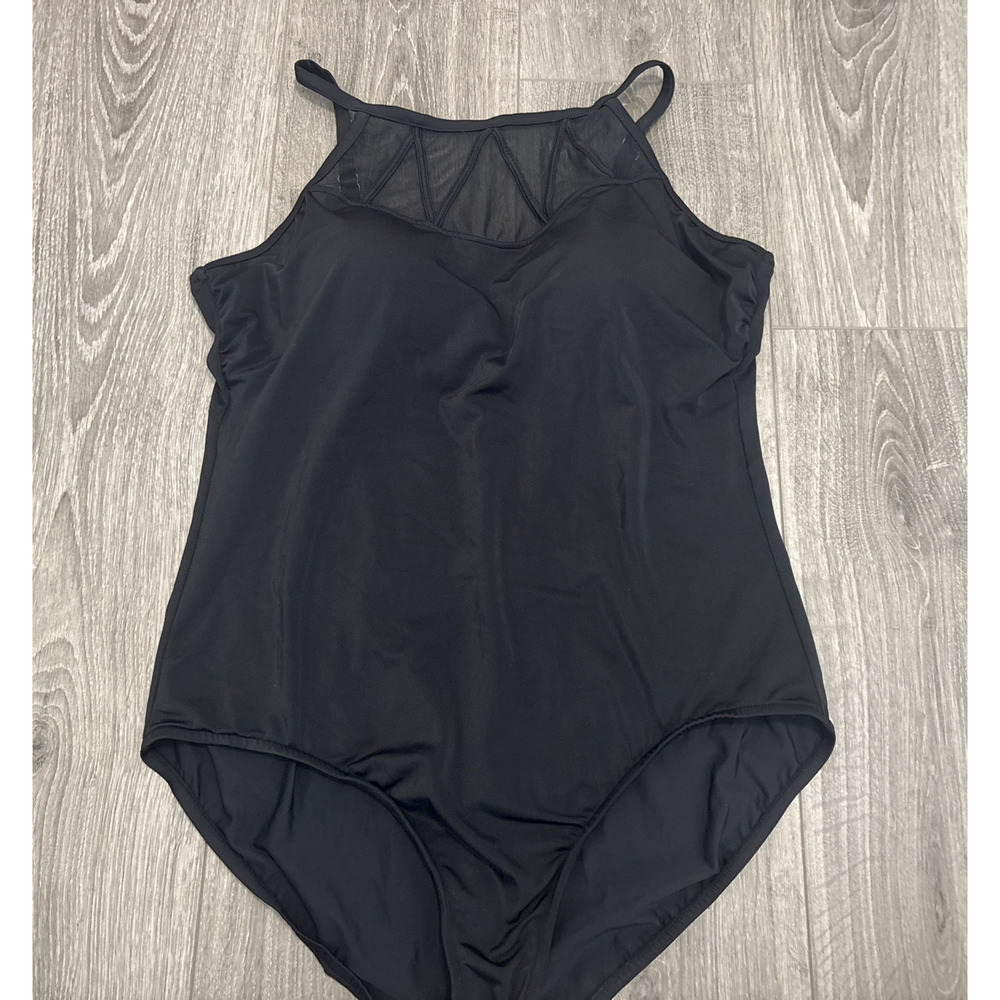 Catalina‎ Suddenly Slim One Piece Swimsuit XL Black Mesh High Neck 16–18